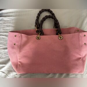 Bottega Veneta Pink Canvas Tote with Braided Brown Leather Handles